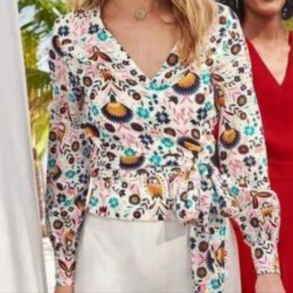 Boden Rosamund wrapblouse in carnival floral NWOT